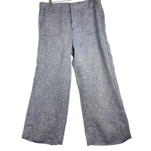 Caslon womens wide leg !00% Linen  pants large blue white fleck